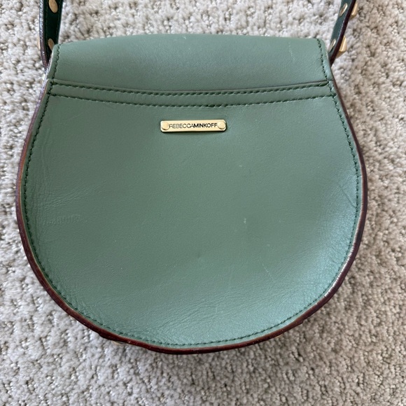 Rebecca Minkoff Mini Skylar Olive Green Gold Studded Cross Body Saddle Bag Purse - Picture 6 of 9